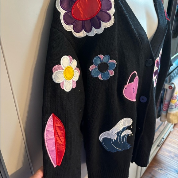 Cynthia Rowley Black Cardigan with Colorful patches. XS retail $445 - Picture 2 of 6
